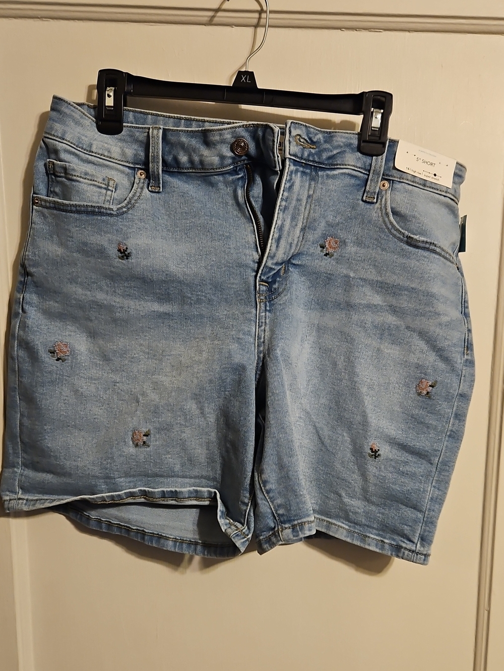Embroidered Light Blue Denim Jean Shorts